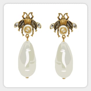 Fashion illustration- Pair of bee pearl earrings Magnet